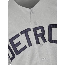 Stitched 23 Grey Baseball Jersey Embroidery V Neck Short Sleeve Baseball Shirt, Breathable Button-Up Sports Uniform for Training Competition Party