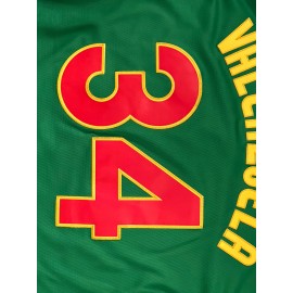 Men's #34 Mexico-Inspired Green Baseball Jersey with Red Letter Embroidery - V-Neck, Short Sleeve, Breathable Polyester, Button-Up Sports Uniform for Training, Competition & Casual Wear