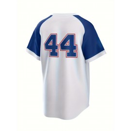 Men's #44 Baseball Jersey - Color Block V-Neck Short Sleeve, Loose Fit Breathable Fabric for Training, Competition & Casual Wear | All-Season Machine Washable Sportswear, Outdoor Activity Apparel, Sporty Vneck Style, Comfortable Sports Clothing