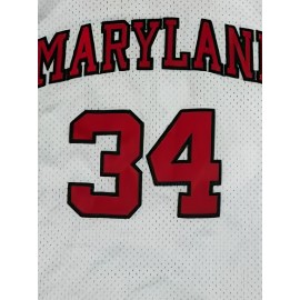 [Embroidered Detail] Men's #34 Maryland Basketball Jersey - Breathable Polyester, Round Neck, Embroidered, Loose Fit for Training & Casual Wear, Sizes S-XXXL, Athletic Clothing|Casual Style|Durable Knit