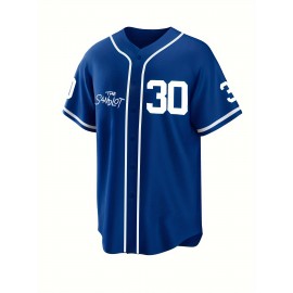 Men's #30 Blue Baseball Jersey - Tatis Jr. San Diego V-Neck Button-Up Shirt, Loose Fit Durable Polyester for Training, Sports & Casual Wear | All-Season Machine Washable Sportswear, Athletic Apparel, Sporty Design, Breathable Fabric
