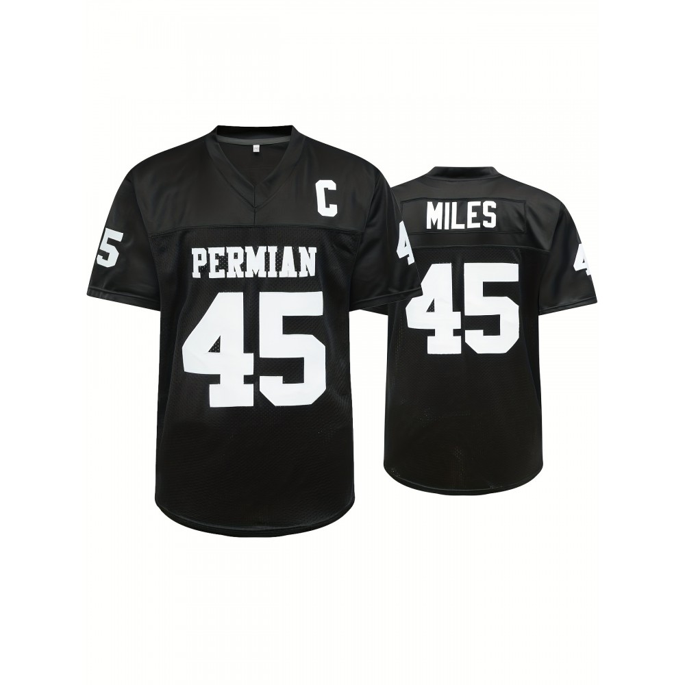 Men's Size 45 Black Breathable V-Neck American Football Jersey - Embroidered Men's Size 45 Black Breathable V-Neck American Football Jersey - Embroidered