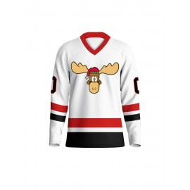 Men'S #06 -Inspired Ice Hockey Jersey - Breathable &, V-Neck Captain'S Sweatshirt with Moose Design, Red & Black Accents for Casual, Party, Training & Sports