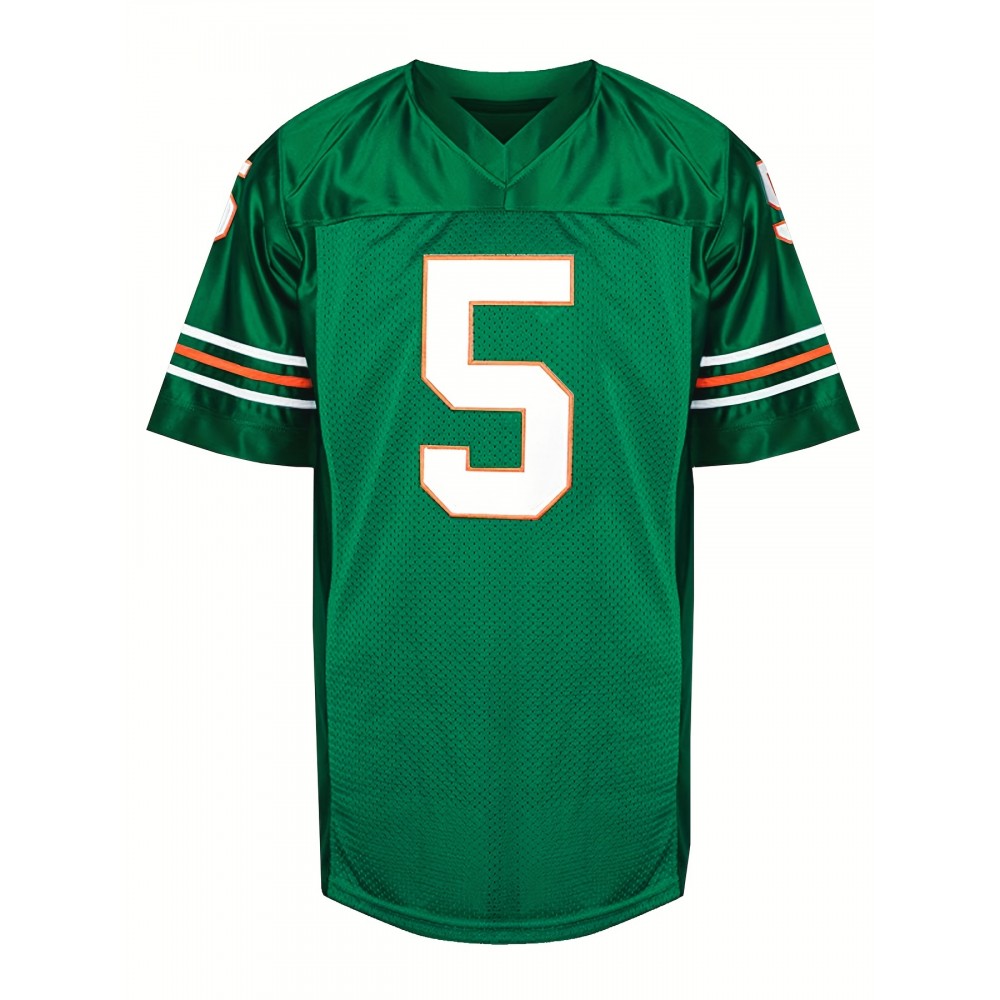 Men's #5 Retro College Football Jersey - Teal Green V-Neck Loose Fit Sweatshirt for Sports, Parties & Casual Wear | All-Season Machine Washable Vintage-Inspired American Football Apparel