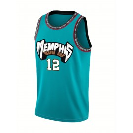 Men'S #12 Embroidered Basketball Jersey - Breathable, Stretch Fabric, Sleeveless Sports Uniform for Training, Competition & Casual Wear, Teal Color with White & Orange Accents, Streetwear Clothing | Athletic Style | Embroidered Details