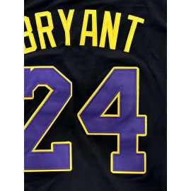 Men's #8-24 Embroidered Polyester Baseball Jersey - Black with Purple & Yellow Accents, V-Neck, Button-Up Design, Perfect for Games, Training & Casual Wear, Sizes S-3XL, Athletic Jersey | Casual Style | Numbers Design
