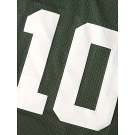 Men's Green #10 Rugby Shirt - Breathable Polyester V-Neck Sports Top, Loose Fit for Running, Hiking & Casual Wear, Machine Washable, Spring/Summer/Fall, Sporty Appearance, Detailing, Comfortable Fabric