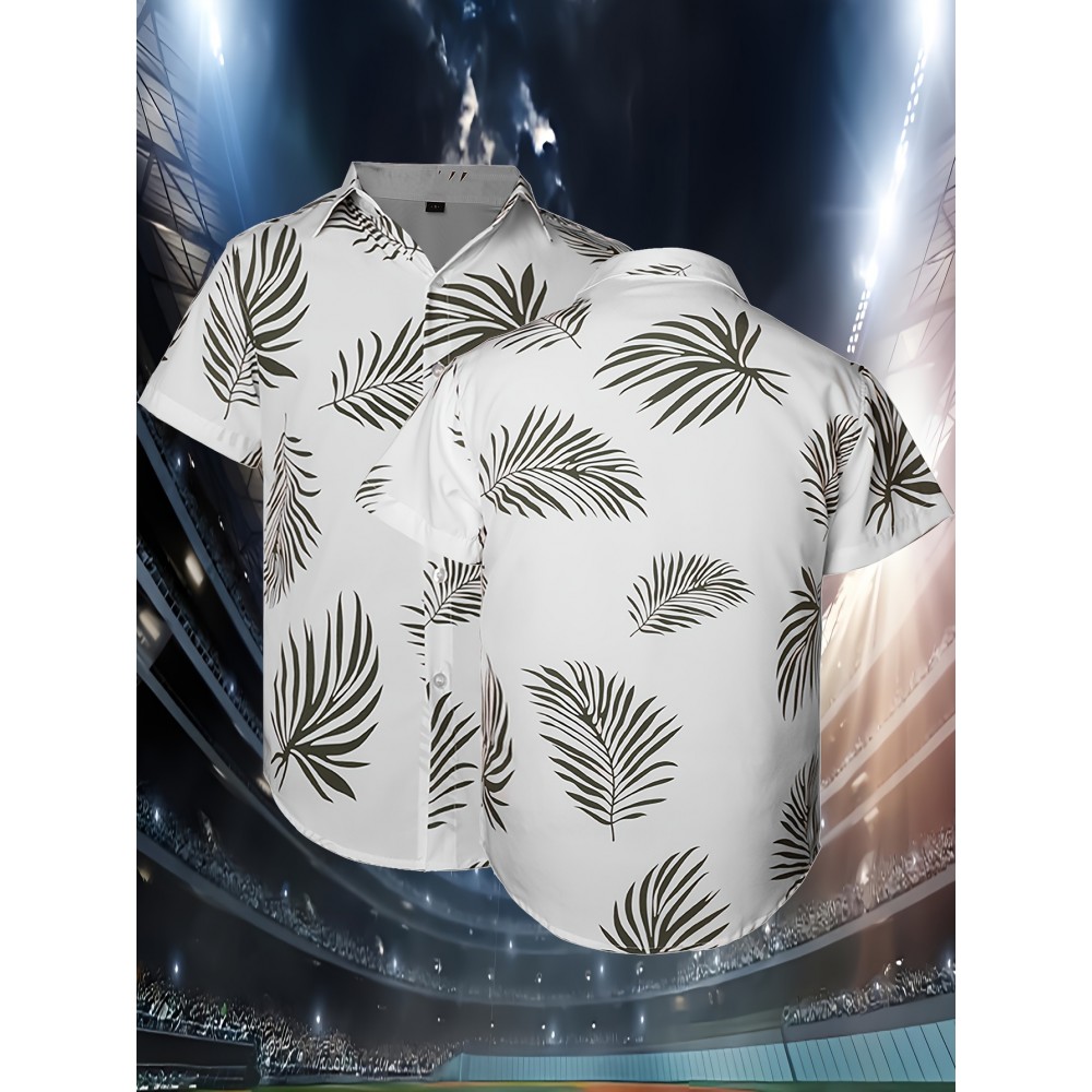 Men's Stylish Green Leaf Print Baseball Shirt - 100% Polyester, V-Neck, Loose Fit for Casual Sports & Parties, S-3XL, Machine Washable, Perfect for Summer Outings, Beach Parties & Outdoor Activities, Best for Christmas Men's Stylish Green Leaf Print Baseball Shirt - 100% Polyester, V-Neck, Loose Fit for Casual Sports & Parties, S-3XL, Machine Washable, Perfect for Summer Outings, Beach Parties & Outdoor Activities, Best for Christmas