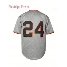 Men's #24 Gray V-Neck Baseball Jersey - Breathable Polyester Loose Fit Sports Top with Button Closure, Letter & Number Design, Micro Elastic for Training, Beach, Hiking, Casual Wear (Sizes S-3XL)