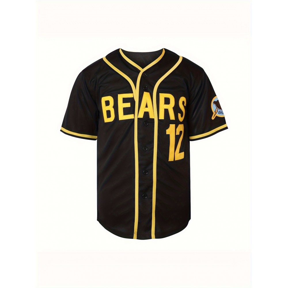 1pc Men's V-Neck Baseball Jersey - 100% Polyester Knit Fabric, Loose Fit with Button Closure, Breathable & Comfortable for Sports Training, Casual Wear, and Outdoor Activities - Sizes S-3XL 1pc Men's V-Neck Baseball Jersey - 100% Polyester Knit Fabric, Loose Fit with Button Closure, Breathable & Comfortable for Sports Training, Casual Wear, and Outdoor Activities - Sizes S-3XL