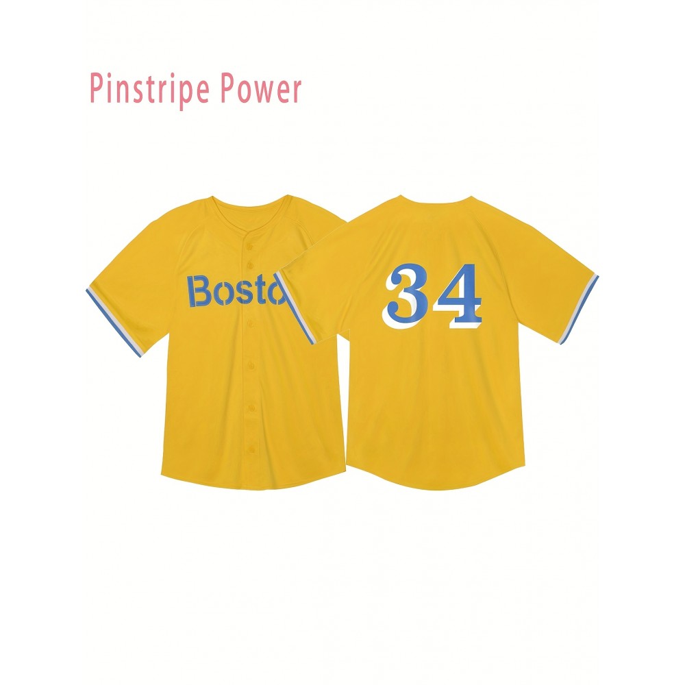 Men's # 34 Yellow Classic Retro Baseball Sweatshirt with Open Buckle V-neck Short Sleeve Embroidered Sports Polyester Sportswear Elastic Fabric Letter Printing Suitable for Training Hiking S-3XL Men's # 34 Yellow Classic Retro Baseball Sweatshirt with Open Buckle V-neck Short Sleeve Embroidered Sports Polyester Sportswear Elastic Fabric Letter Printing Suitable for Training Hiking S-3XL