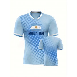 Argentina-Inspired Sun Pattern Sports Soccer Jersey, Fan Edition Shirt With Professional Fabric, Lightweight Breathable Athletic Top For Football Fans