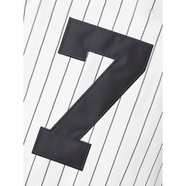 Men's American # 7 White Striped Baseball Jersey Suitable for Team Training And Street Wear In Spring, Summer, And Autumn, Size S-3XL