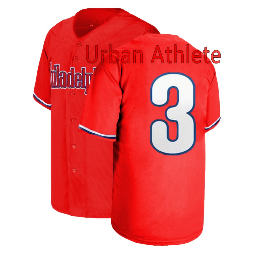 Stitched #3 Red Baseball Jersey Embroidery V Neck Short Sleeve Baseball Shirt, Breathable Button-Up Sports Uniform For Training Competition Party Stitched #3 Red Baseball Jersey Embroidery V Neck Short Sleeve Baseball Shirt, Breathable Button-Up Sports Uniform For Training Competition Party