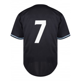 #7 Navy Baseball Jersey Stitched Embroidery V Neck Short Sleeve Baseball Shirt, Breathable Button-Up Sports Uniform for Training Competition Party