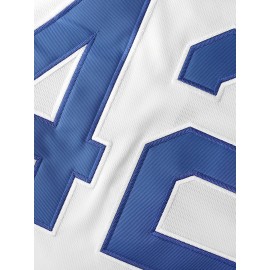 All Stitched 42 Baseball Jersey Letter Embroidery V Neck Short Sleeve Baseball Shirt, Breathable Button-Up Sports Uniform For Training Competition Party