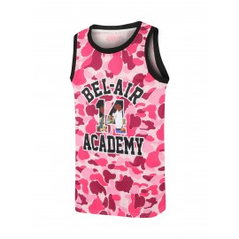 Men's #14 Retro 90s Hip-Hop Basketball Jersey - Pink & White Camo Design, 