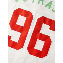 Stitched 96 White Baseball Jersey Embroidery V Neck Short Sleeve Baseball Shirt, Breathable Button-Up Sports Uniform For Training Competition Party