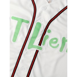 Stitched 96 White Baseball Jersey Embroidery V Neck Short Sleeve Baseball Shirt, Breathable Button-Up Sports Uniform For Training Competition Party