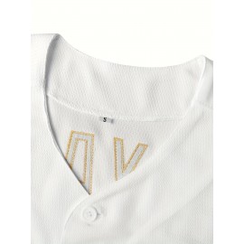 All Stitched #24 White Baseball Jersey Embroidery V Neck Short Sleeve Baseball Shirt, Breathable Button-Up Sports Uniform For Training Competition Party