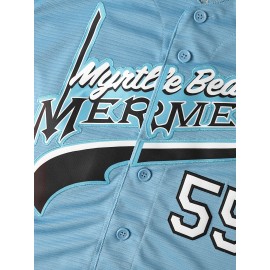 Youth #55 Blue Baseball Jersey - 100% Polyester, V-Neck, Machine Washable, 