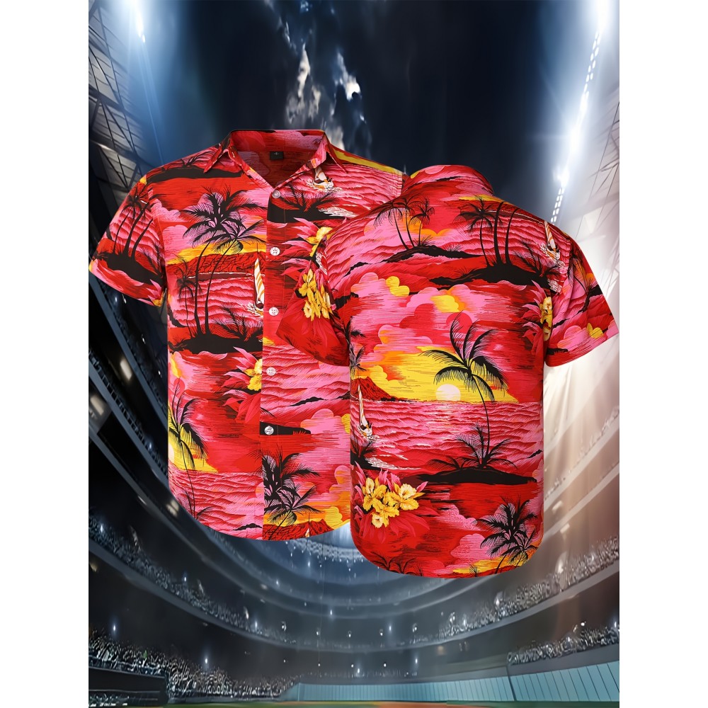 Men's Vibrant Tropical Floral Print Baseball Shirt - 100% Polyester, V-Neck, Loose Fit for Beach, Sports & Casual Outings, Sizes S-3XL, Casual Wear Shirt | Tropical Print Shirt | Details Men's Vibrant Tropical Floral Print Baseball Shirt - 100% Polyester, V-Neck, Loose Fit for Beach, Sports & Casual Outings, Sizes S-3XL, Casual Wear Shirt | Tropical Print Shirt | Details