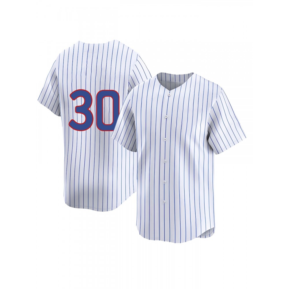 Men'S Chicago #30 Embroidery Baseball Jersey, Moisture Wicking, Breathable And Lightweight, UV Protection, Fade Resistant, Slightly Stretch Breathable Button Sports Uniform For Training Party, As Gifts For Baseball Fans